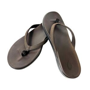OluKai Brown Synthetic Thong Summer Flip Flop Sandal Womens Sz 11 Comfort Casual